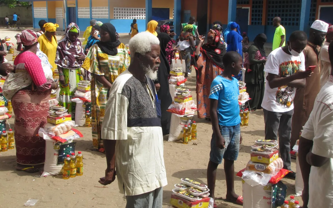 Distribution of food kits to the families of a village