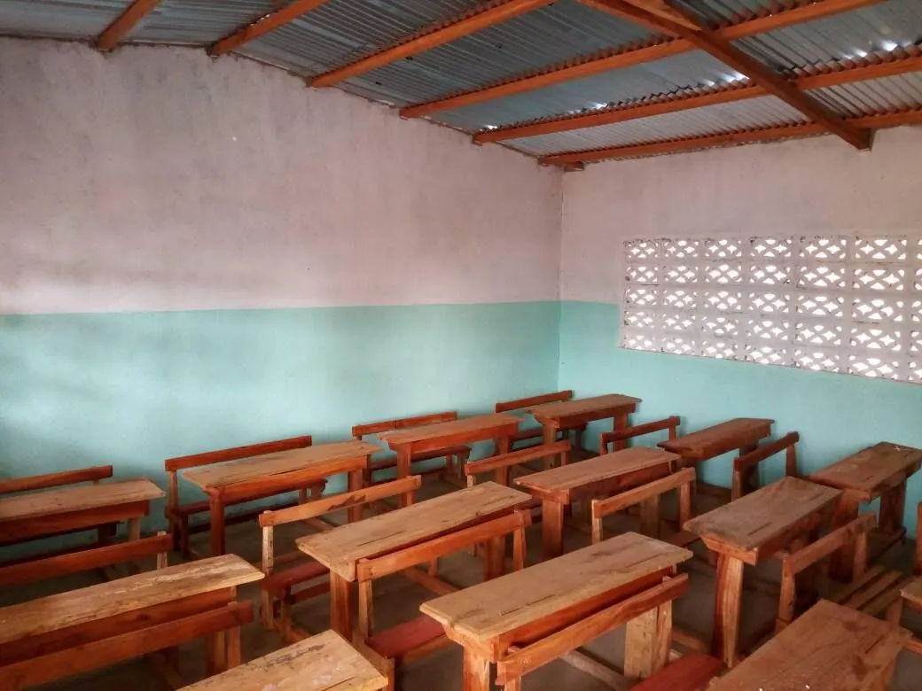 A classroom fitted with new desks