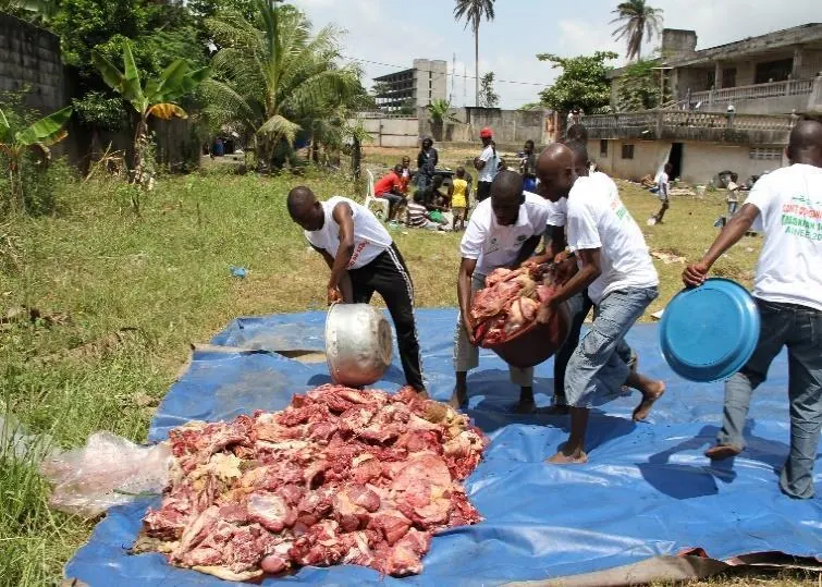 The meat is divided before distribution