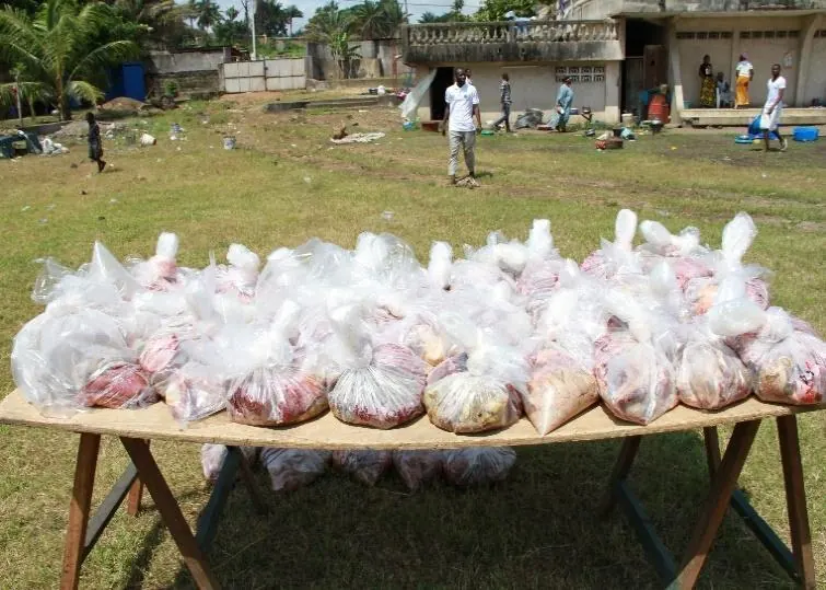 Tabaski meat packed in bags for families