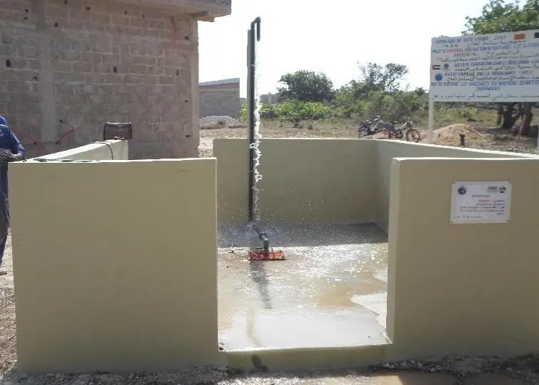 Water gushes into the basin for the first time